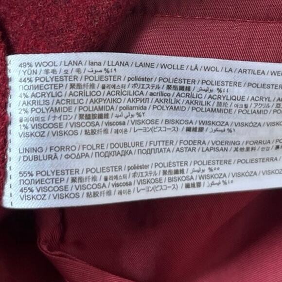 MNG Mango New Burgundy Wool Blend Size 14 Pant Long 34.5 Inch Inseam Office - Picture 13 of 14